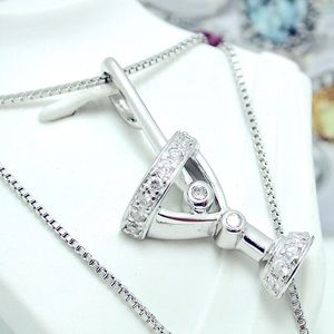 Solid S925 & Platinum Martini Necklace & Earring Set